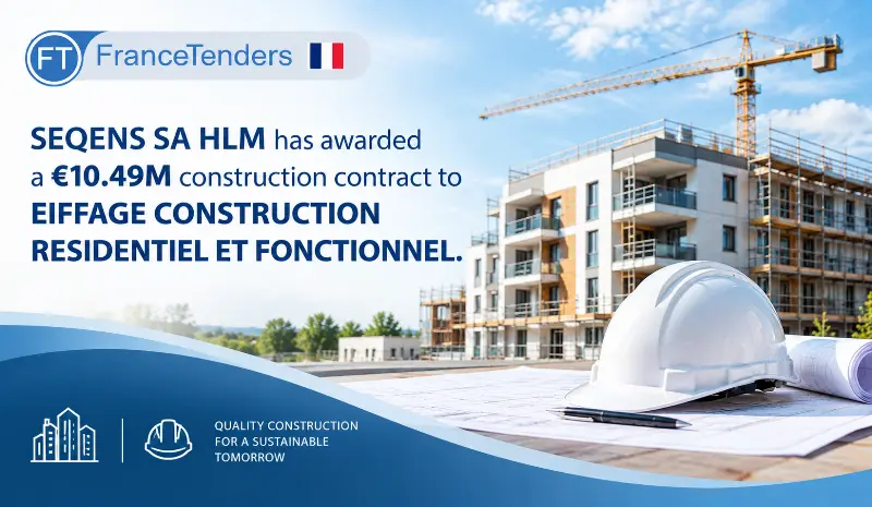SEQENS SA HLM has awarded a €10.49M construction contract to EIFFAGE CONSTRUCTION RESIDENTIEL ET FONCTIONNEL.