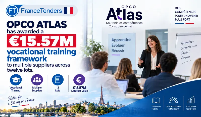 OPCO ATLAS has awarded a €15.57M vocational training framework to multiple suppliers across twelve lots.