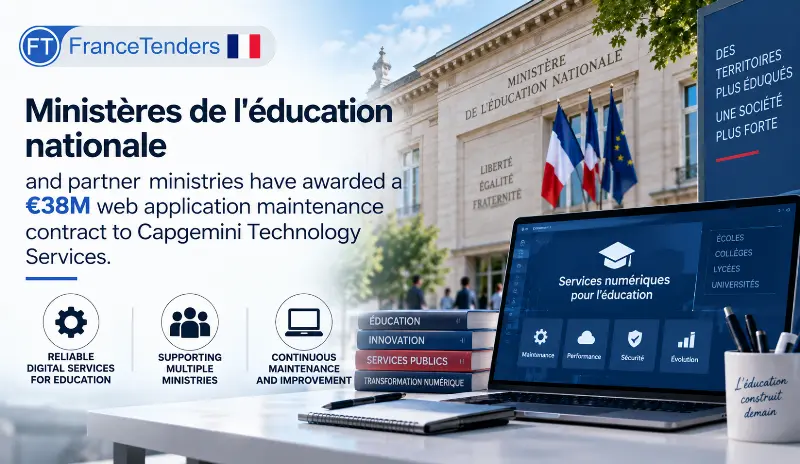 Ministères de l'éducation nationale and partner ministries have awarded a €38M web application maintenance contract to Capgemini Technology Services.